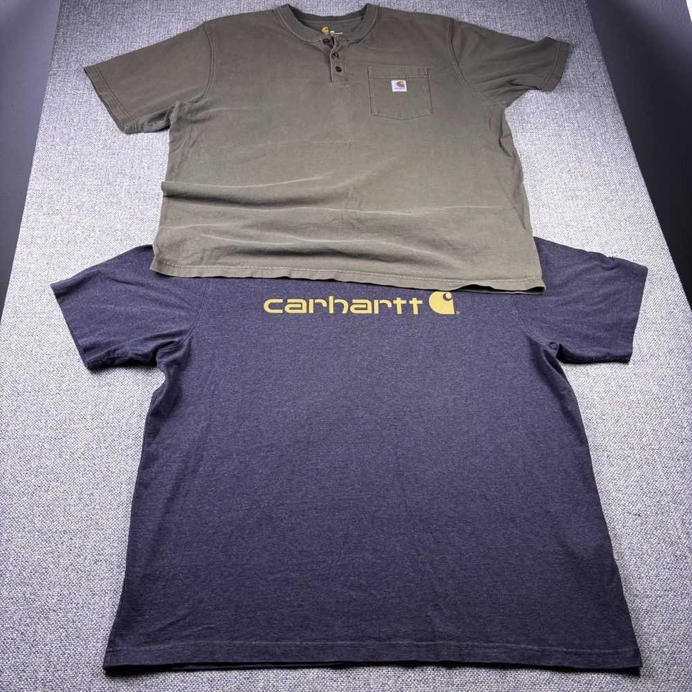 Lot of 2 Carhartt Men's T-Shirts Sz 2XL Henley Pocket & Signature Logo Graphic